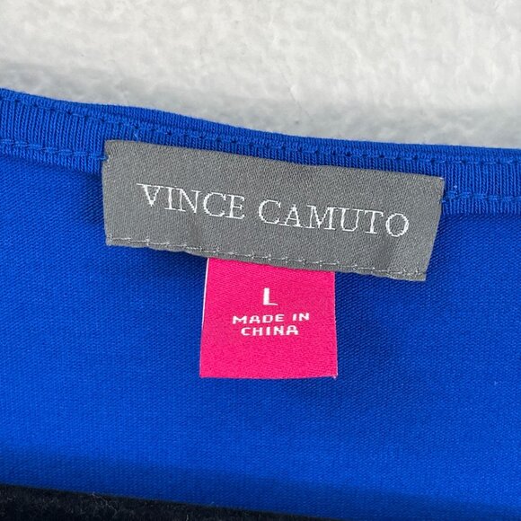 NEW Vince Camuto Womens Large Cobalt Blue Essentials Long Sleeve Wrap Blouse Top - Picture 3 of 12